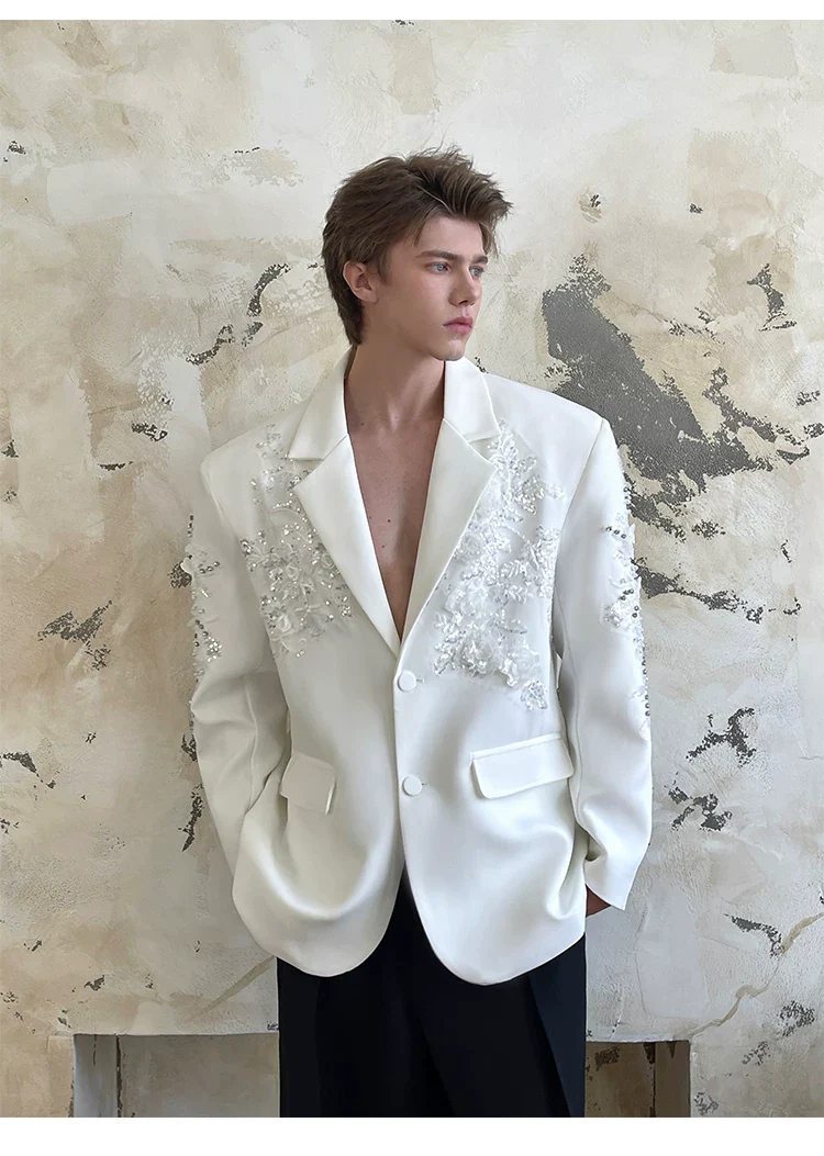 Crystal Embellished Formal Suit Jacket - Image 5