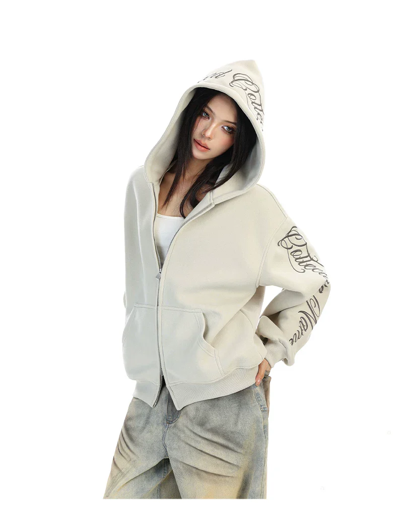 Embroidered Letter Hooded Sweatshirt - Image 7