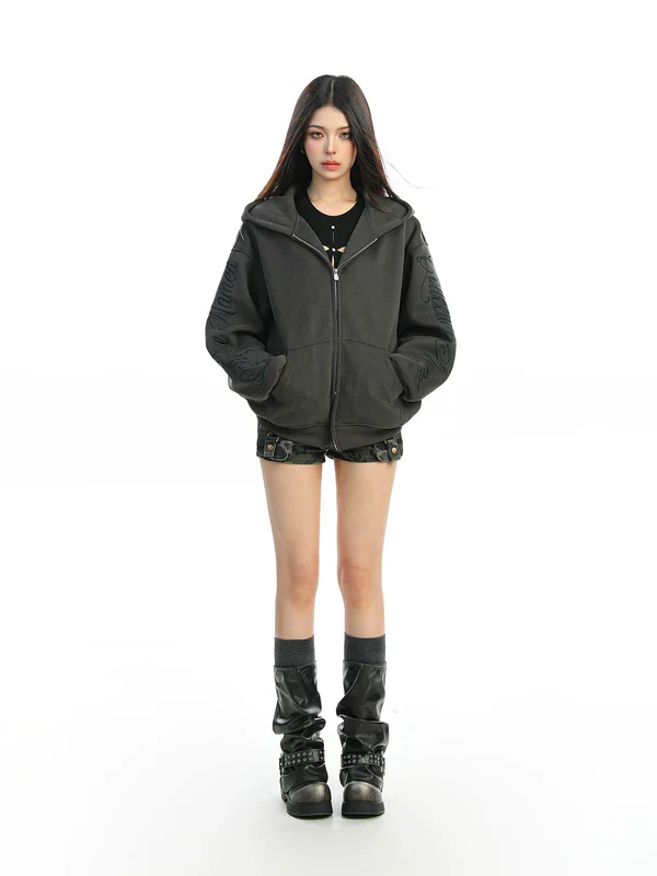 Embroidered Letter Hooded Sweatshirt - Image 9