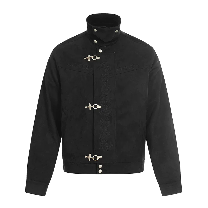 Embroidered Stand Collar Leather Jacket - Image 13