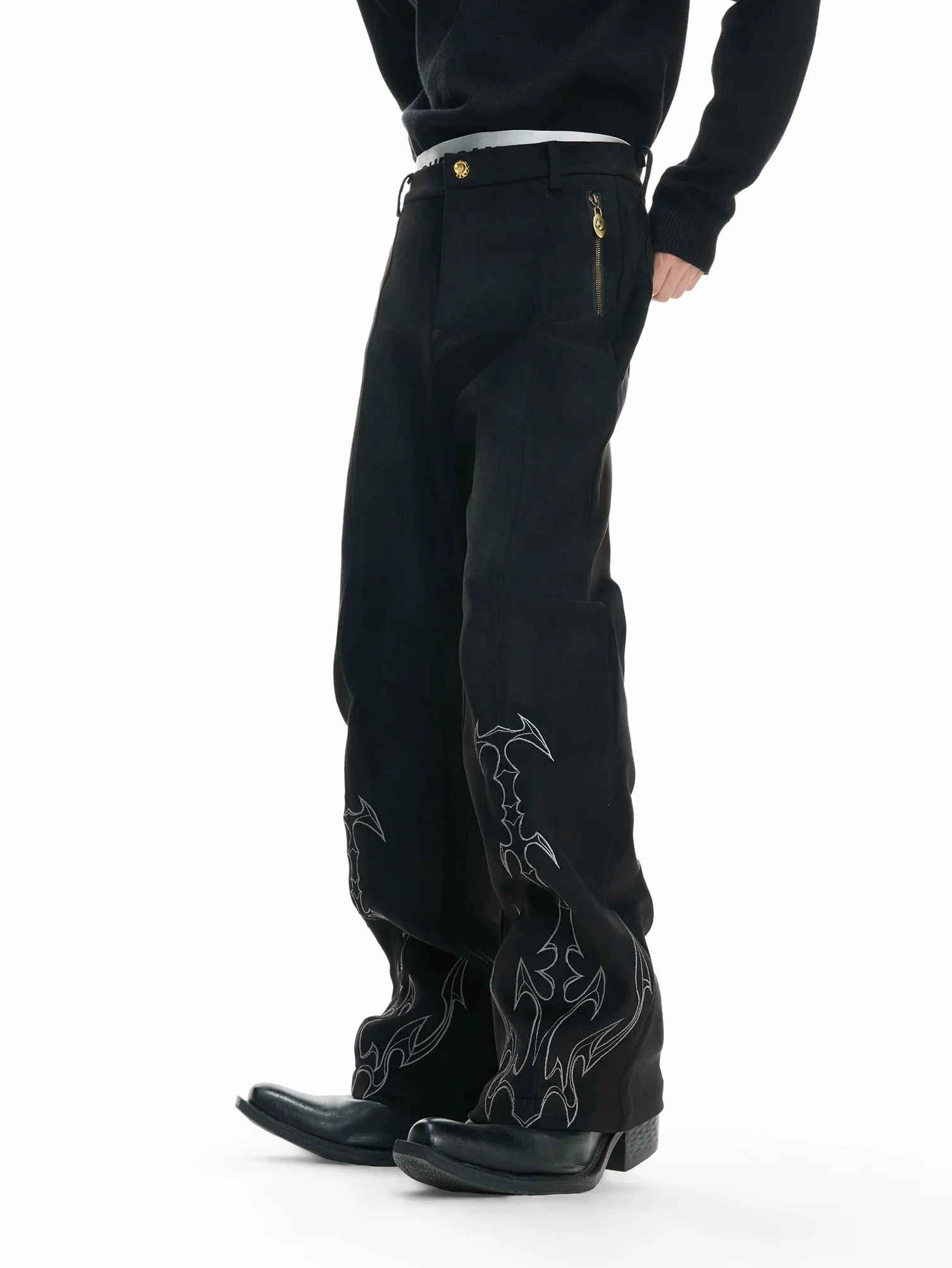 Embroidered Thorn Pattern Straight Leg Pants - Image 5