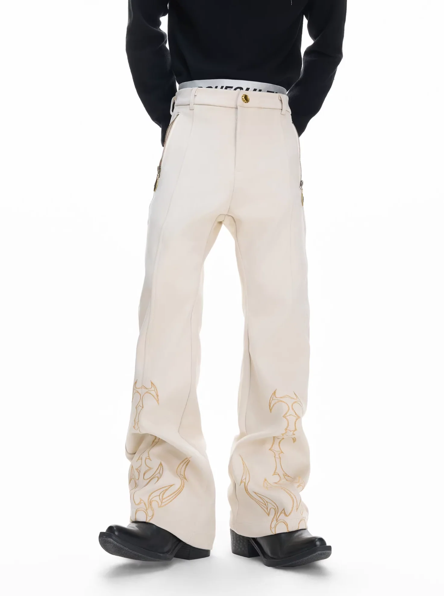 Embroidered Thorn Pattern Straight Leg Pants - Image 6