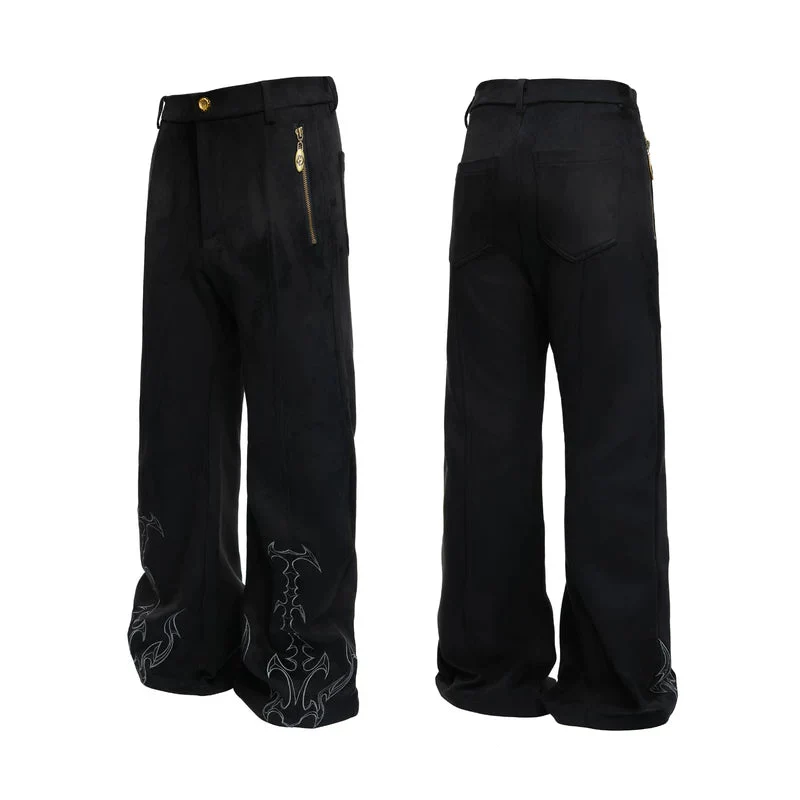 Embroidered Thorn Pattern Straight Leg Pants - Image 8
