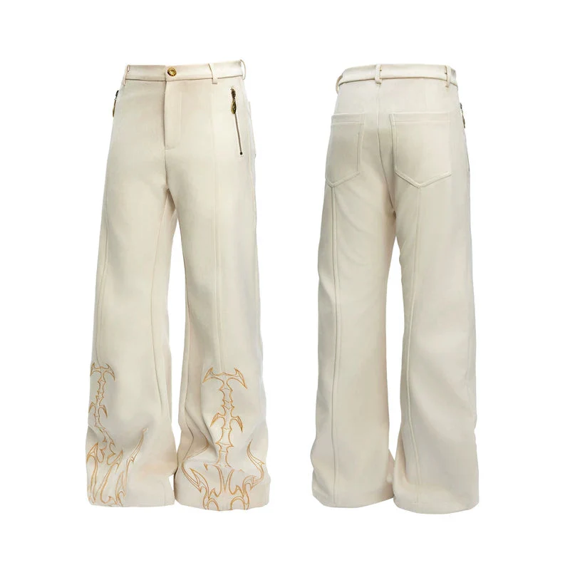 Embroidered Thorn Pattern Straight Leg Pants - Image 9