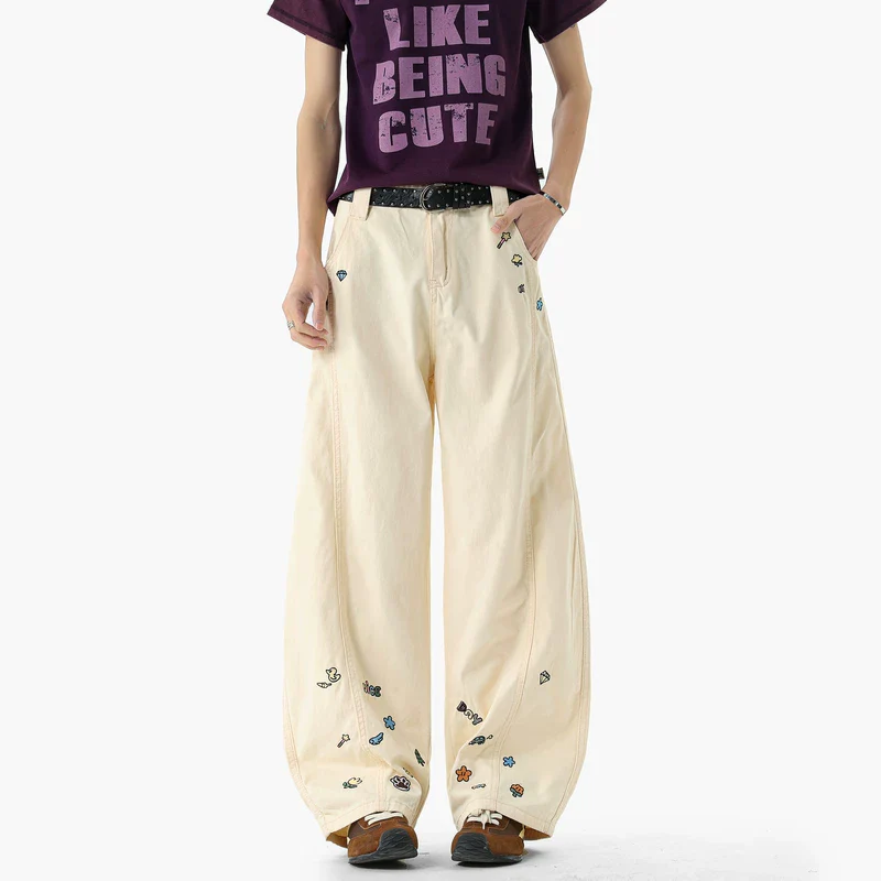 Embroidered Wide Leg Cargo Pants - Image 3