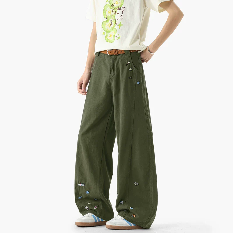 Embroidered Wide Leg Cargo Pants - Image 4