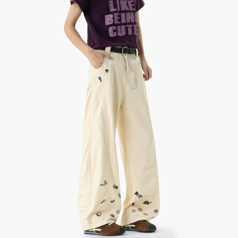 Embroidered Wide Leg Cargo Pants - Image 5