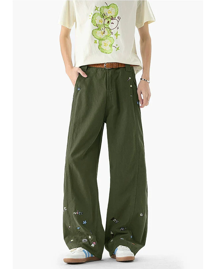 Embroidered Wide Leg Cargo Pants - Image 6