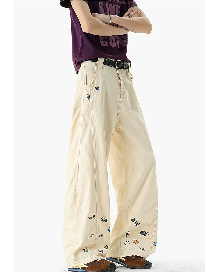 Embroidered Wide Leg Cargo Pants - Image 7