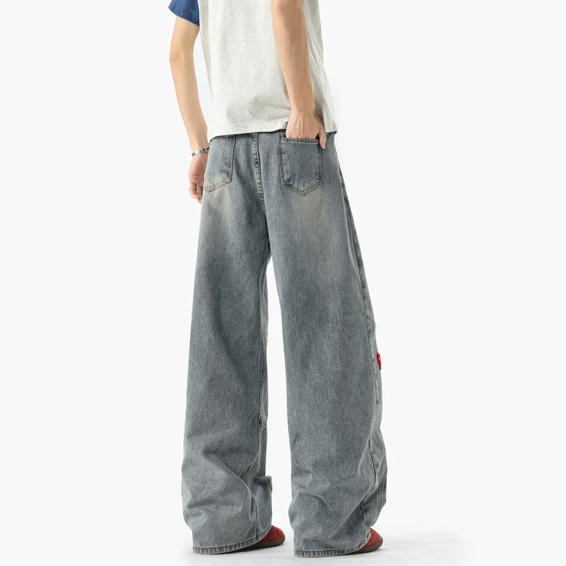 Embroidered Wide Leg Deconstructed Jeans - Image 3
