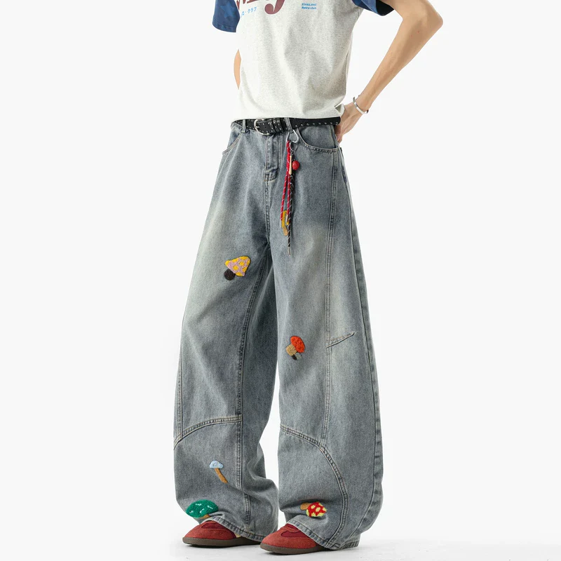 Embroidered Wide Leg Deconstructed Jeans - Image 4