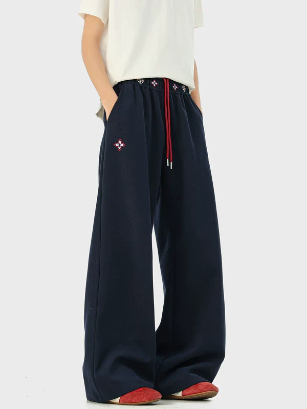 Embroidered Wide-Leg Drawstring Sweatpants - Image 2
