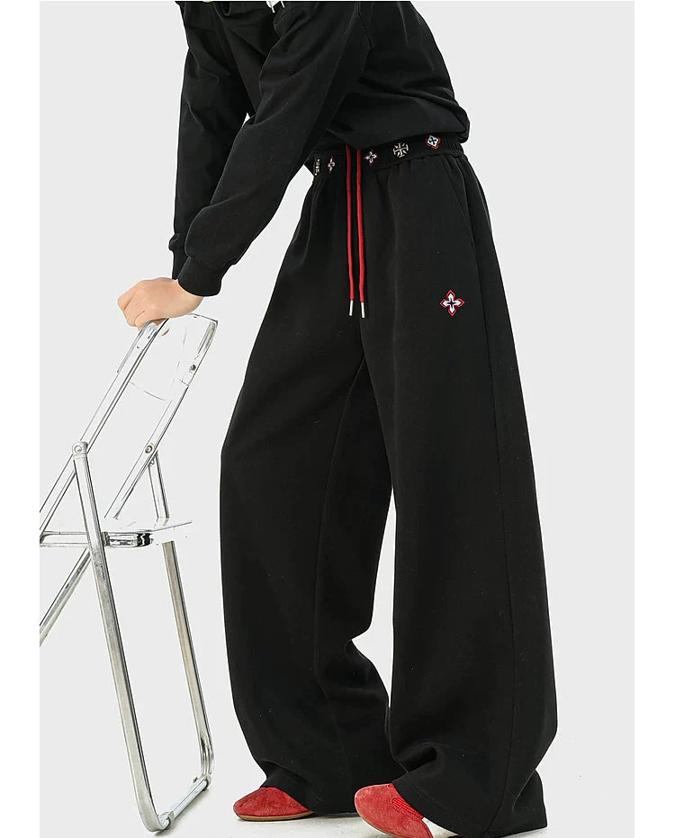 Embroidered Wide-Leg Drawstring Sweatpants - Image 6