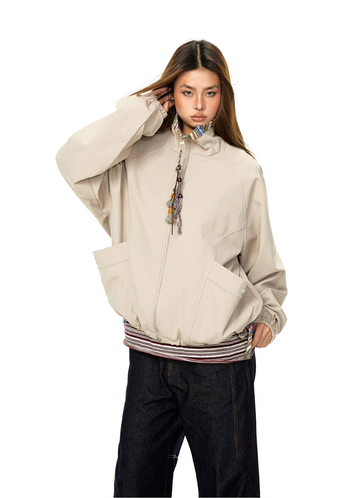 Ethnic Patchwork Collar Zip Work Jacket - Image 6