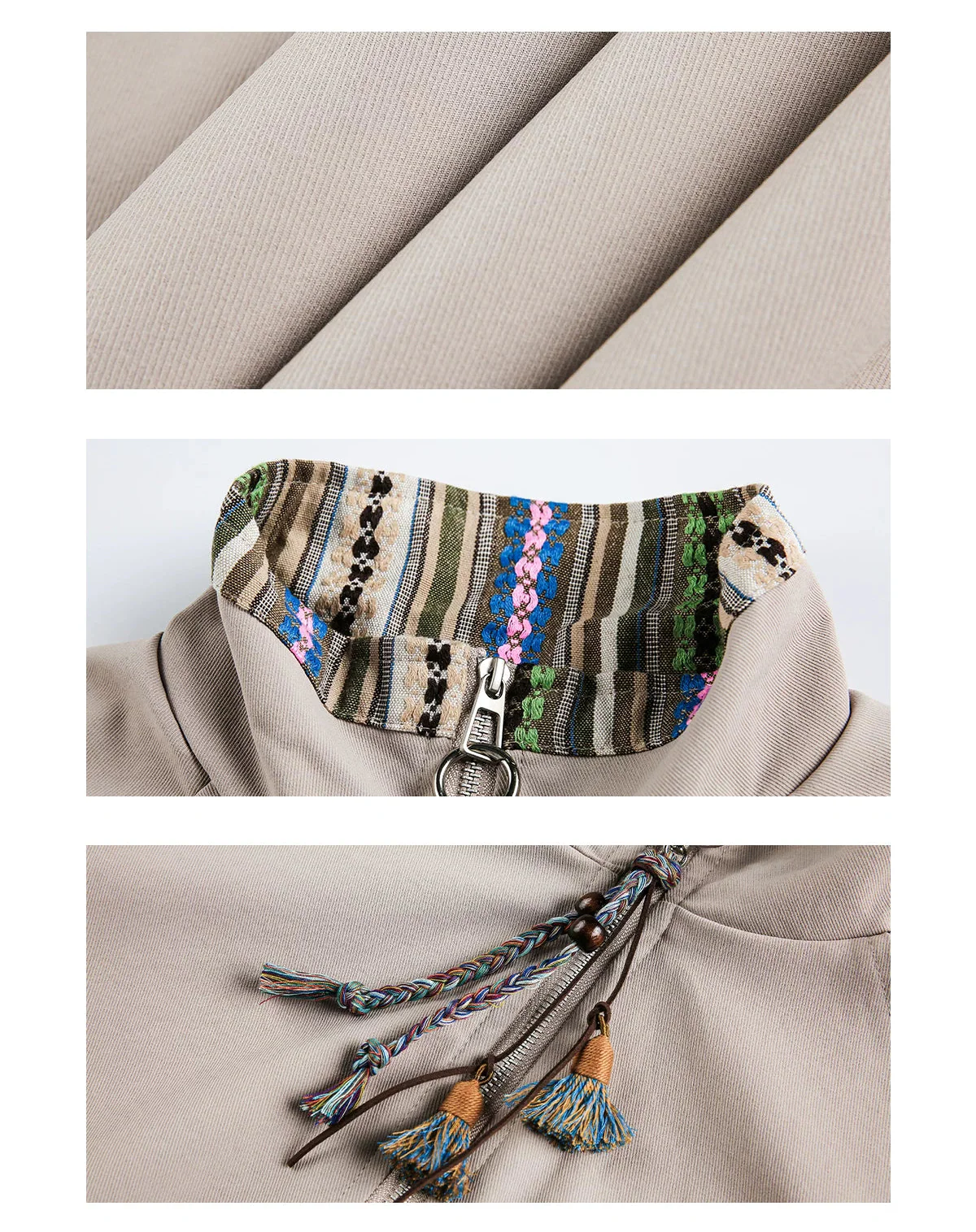 Ethnic Patchwork Collar Zip Work Jacket - Image 9