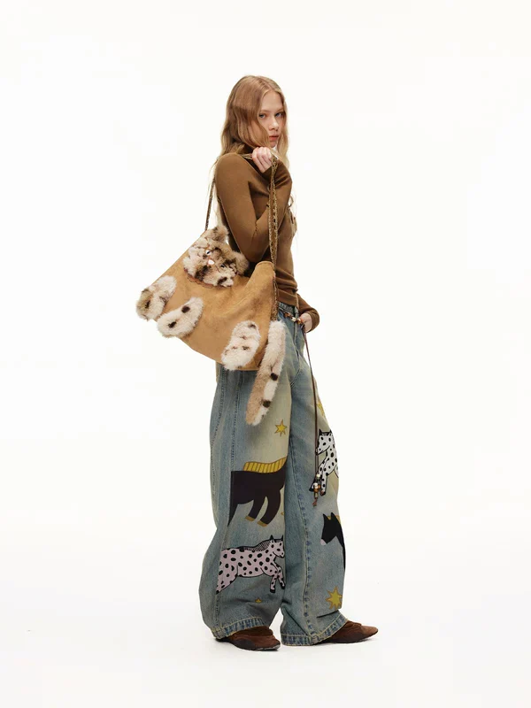 Faux Fur 3D Cat Suede Tote Bag - Image 6