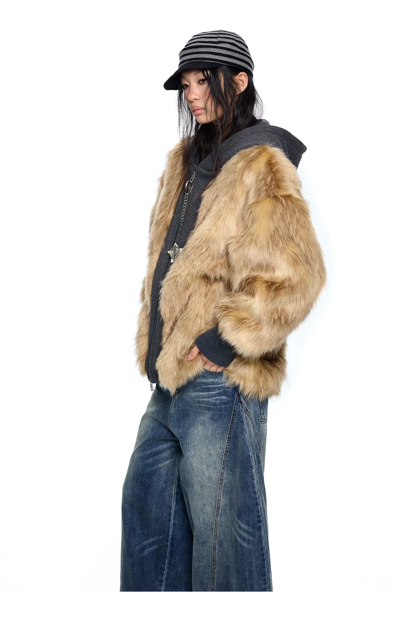 Faux Fur Zip Hooded Jacket - Image 4