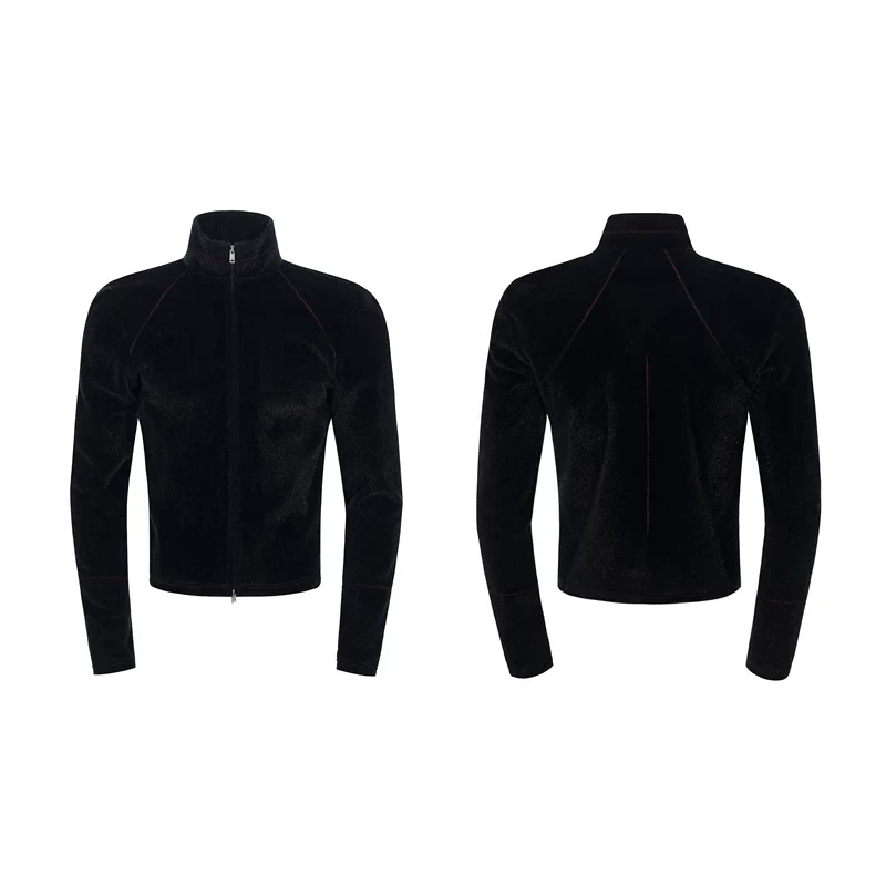 Faux Horsehair Stand Collar Zip Jacket - Image 8