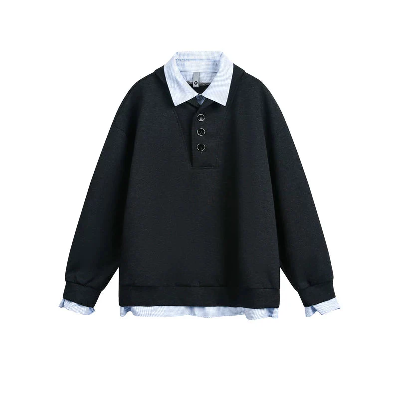 Faux Layered Button Neck Pullover - Image 10