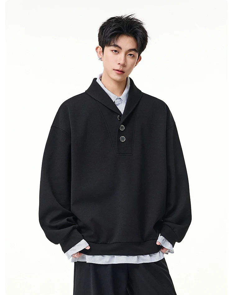 Faux Layered Button Neck Pullover - Image 4