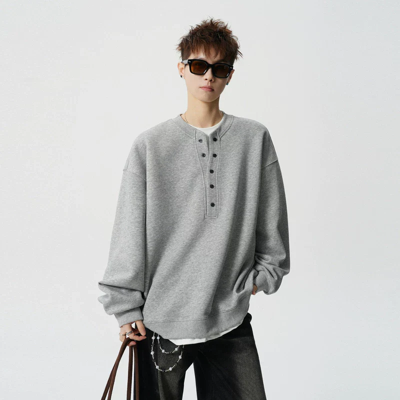 Faux Layered Henley Long Sleeve T-Shirt