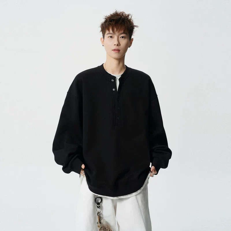 Faux Layered Henley Long Sleeve T-Shirt - Image 4