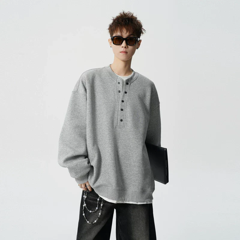 Faux Layered Henley Long Sleeve T-Shirt - Image 5