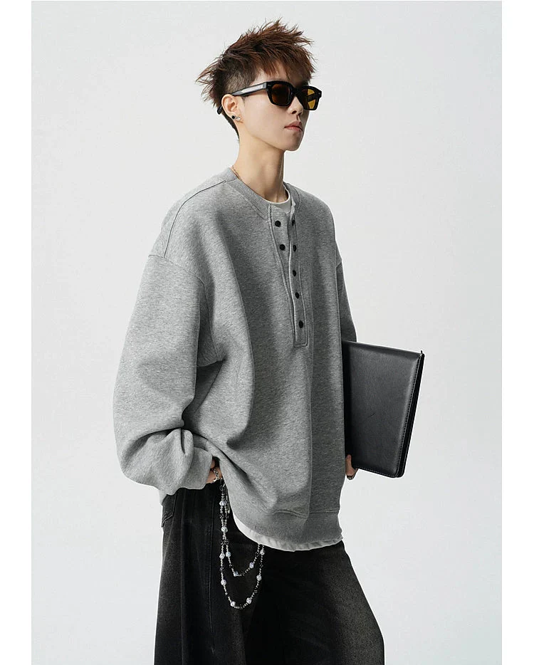 Faux Layered Henley Long Sleeve T-Shirt - Image 9