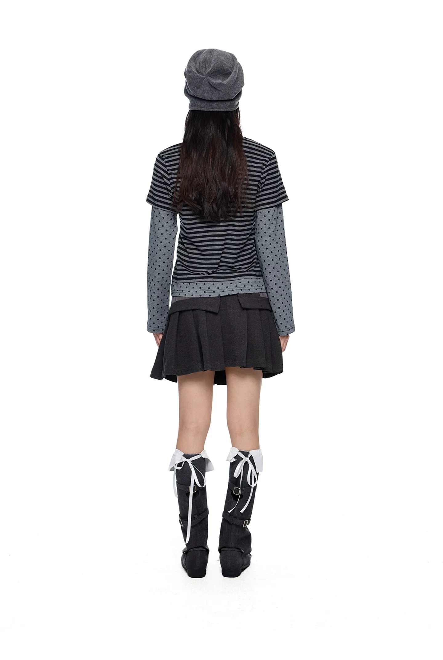 Faux Layered Polka Dot Stripe Long-Sleeve Top - Image 6