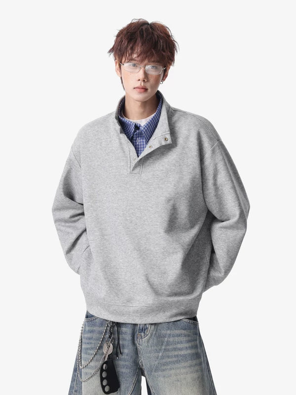 Faux Layered Stand Collar Pullover - Image 5