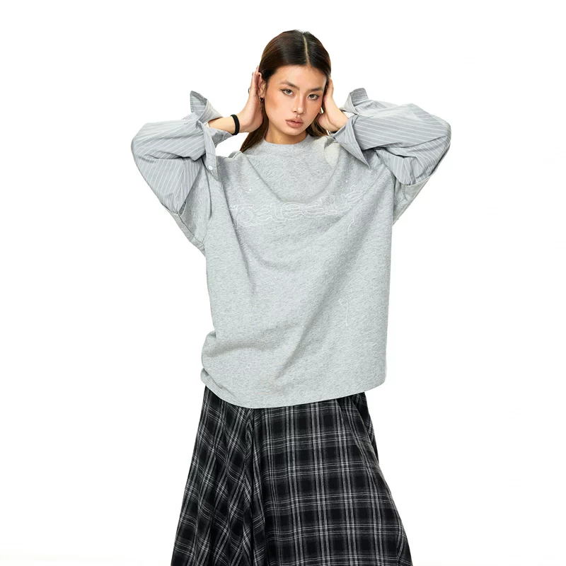 Layered Striped Sleeve Graphic Pullover - Image 2