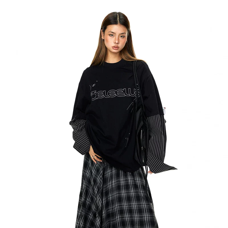 Layered Striped Sleeve Graphic Pullover - Image 3