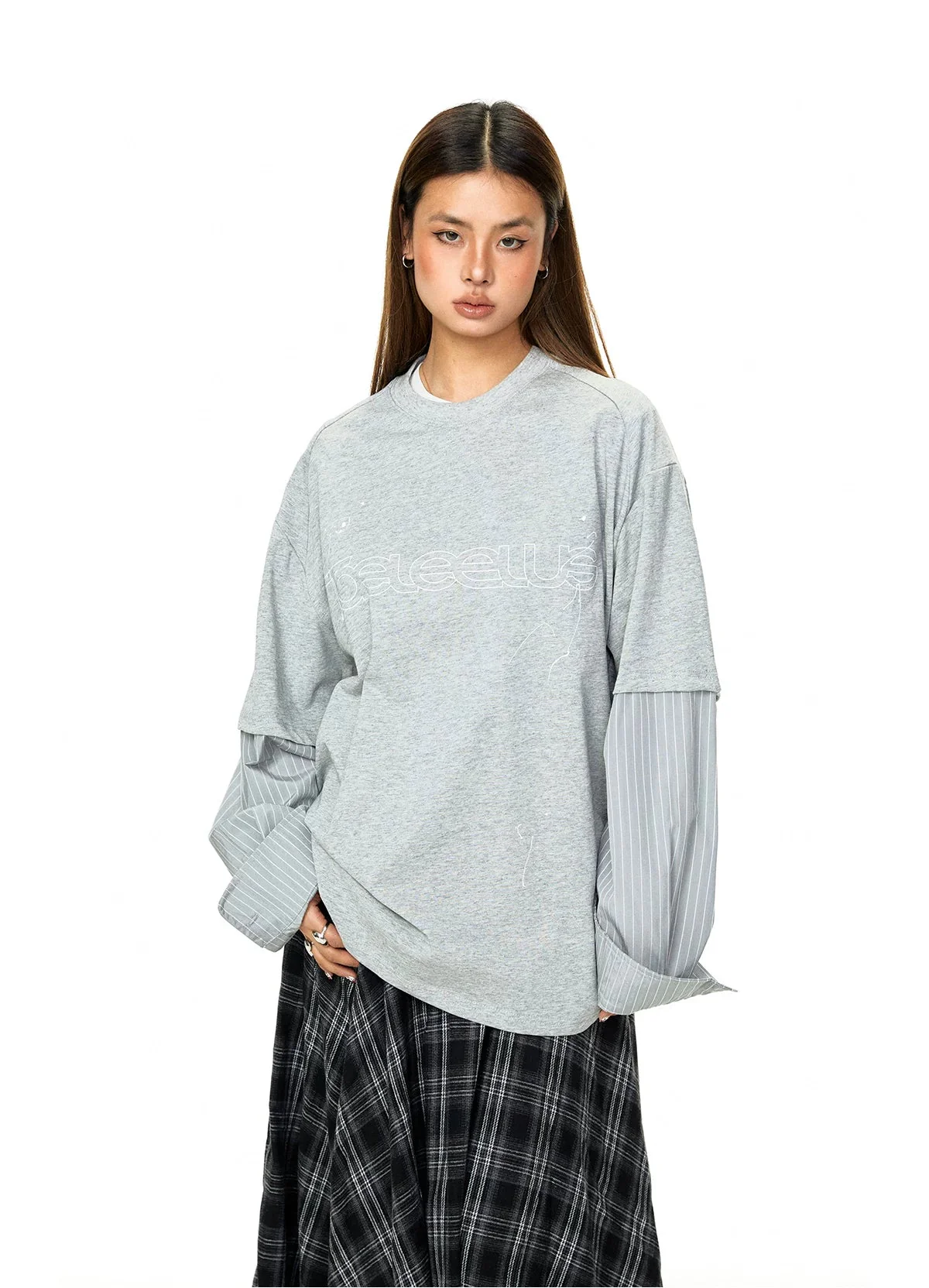 Layered Striped Sleeve Graphic Pullover - Image 4