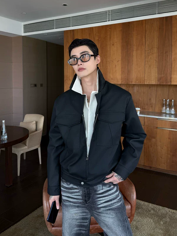 Leather Boxy Deconstructed Lapel Jacket - Image 5
