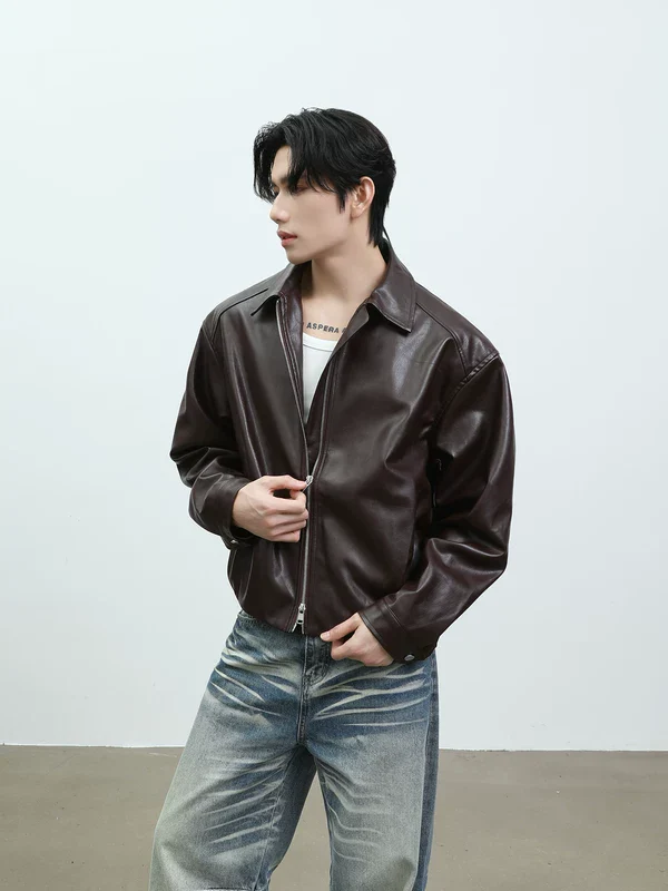 Faux Leather Zip-Up Motorcycle Jacket - Image 3