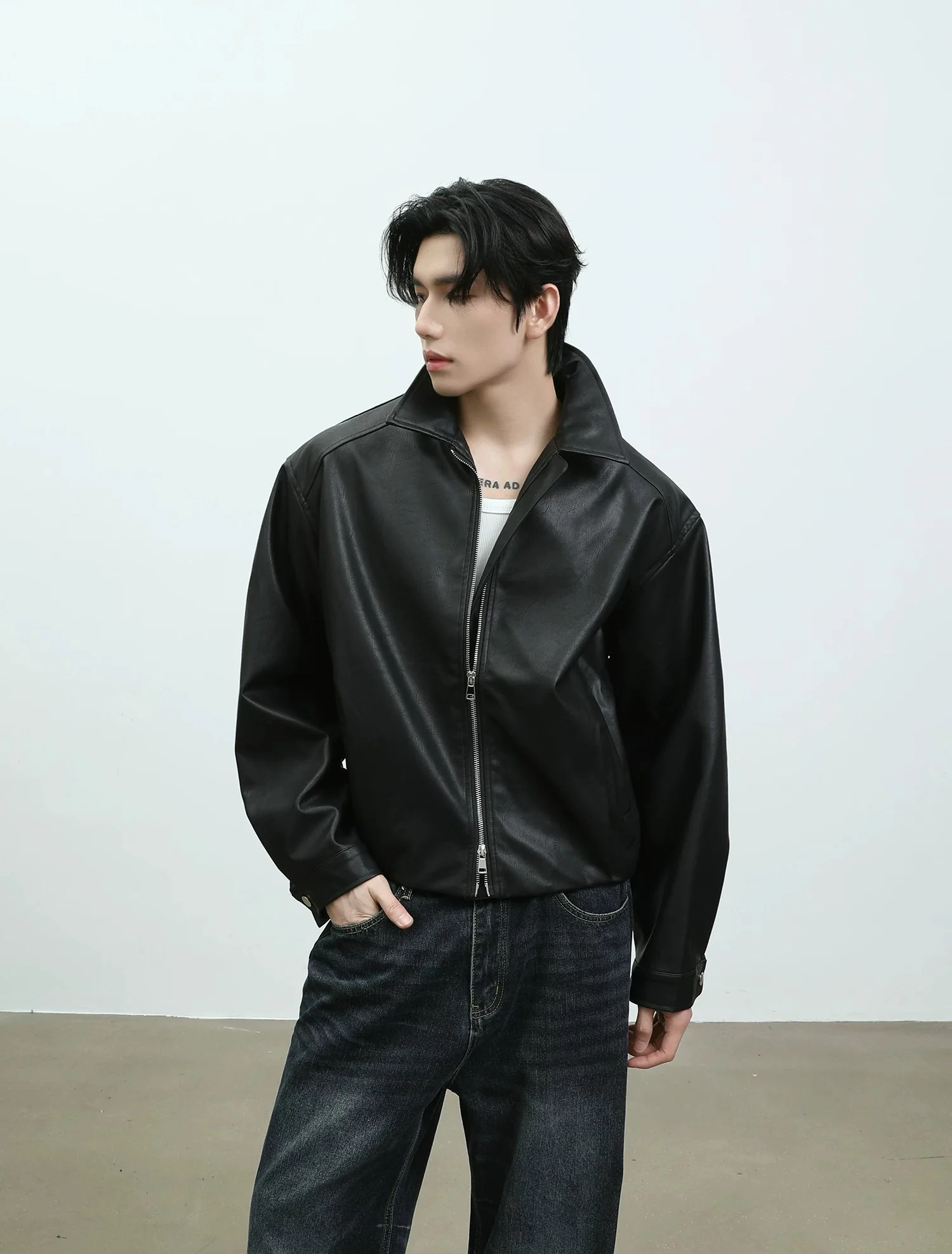 Faux Leather Zip-Up Motorcycle Jacket - Image 6