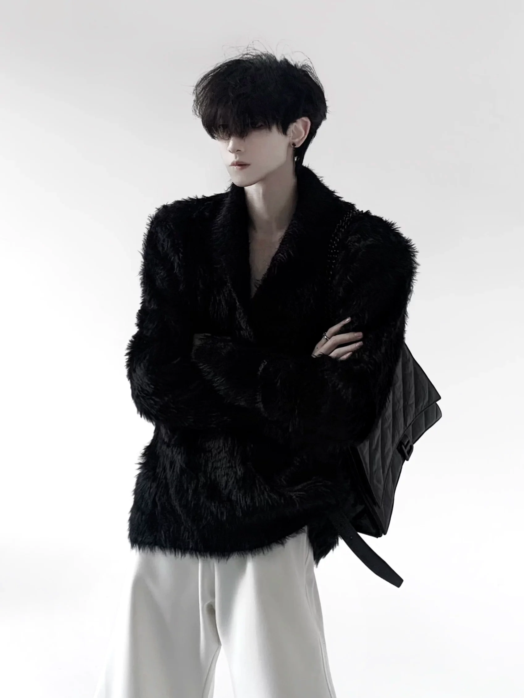 Faux Mink Fur V-Neck Sweater - Image 3
