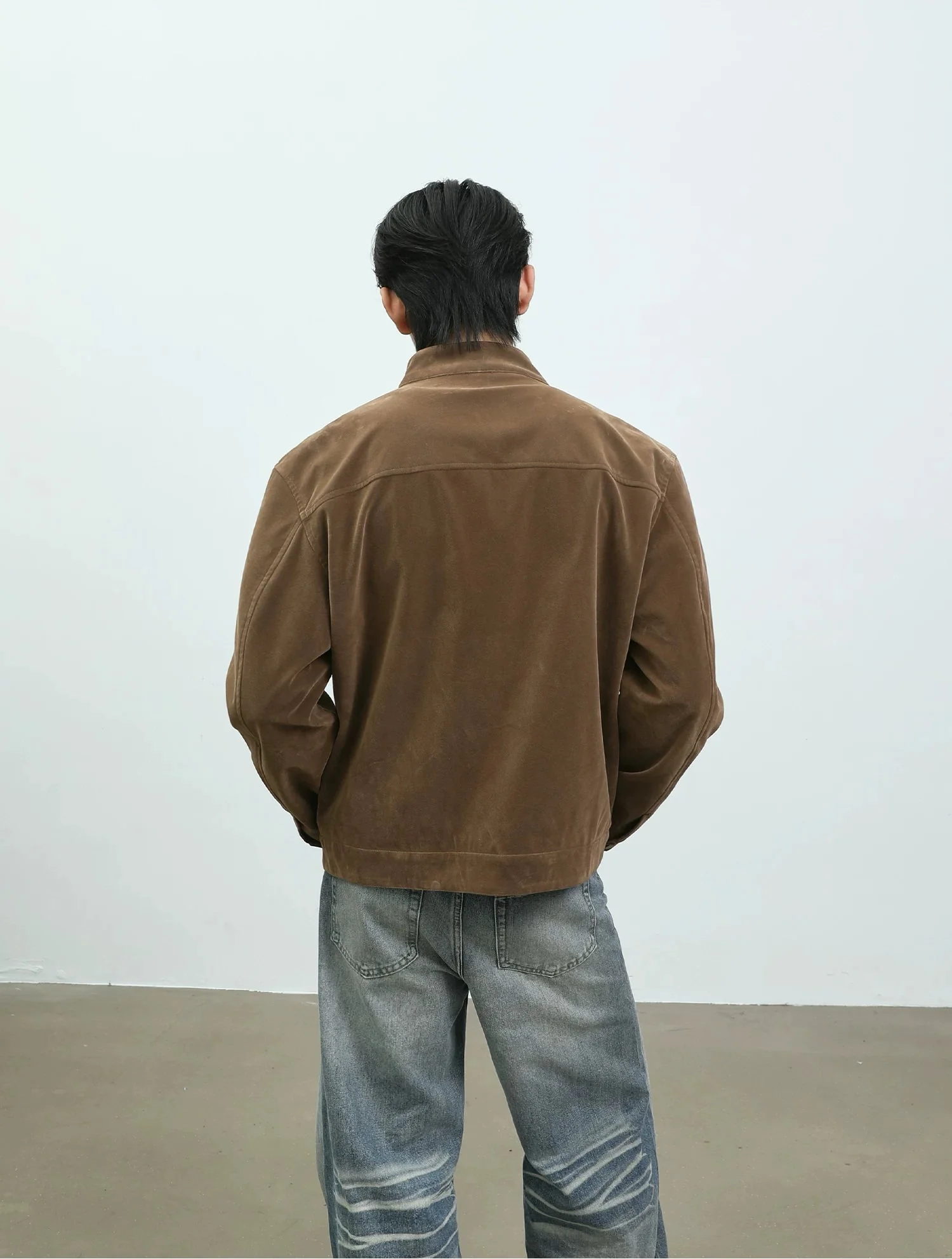 Suede Stand Collar Harrington Jacket - Image 3