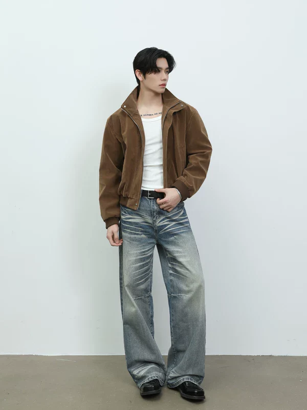 Faux Suede Stand Collar Harrington Jacket - Image 7