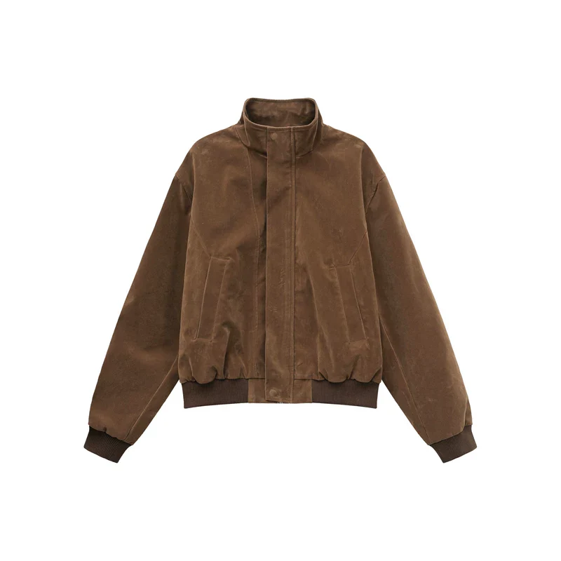 Faux Suede Stand Collar Harrington Jacket - Image 9