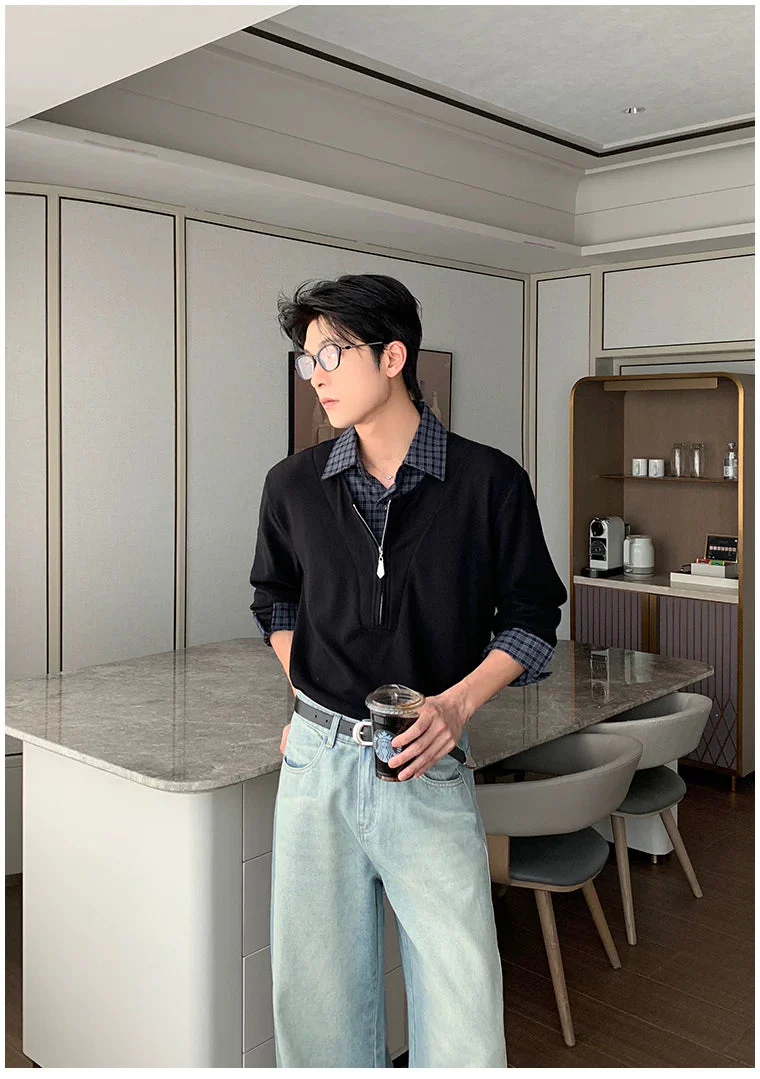 Faux Two Piece Half Zip Sweatshirt - Image 5