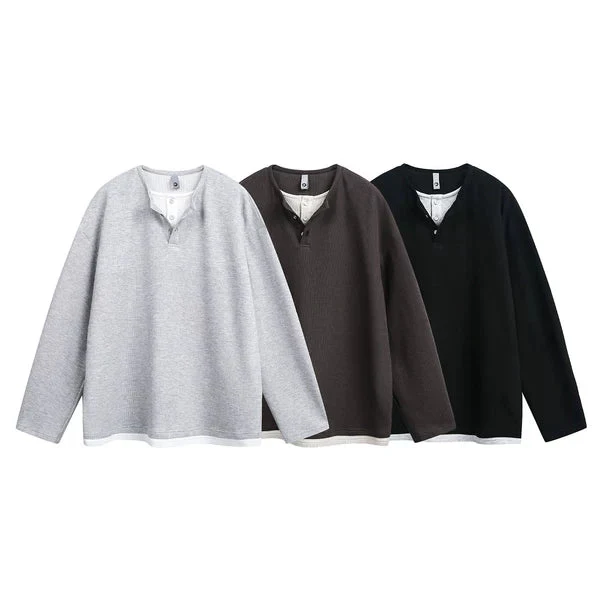 Faux Two-Piece Henley Long-Sleeve Pullover - Image 10