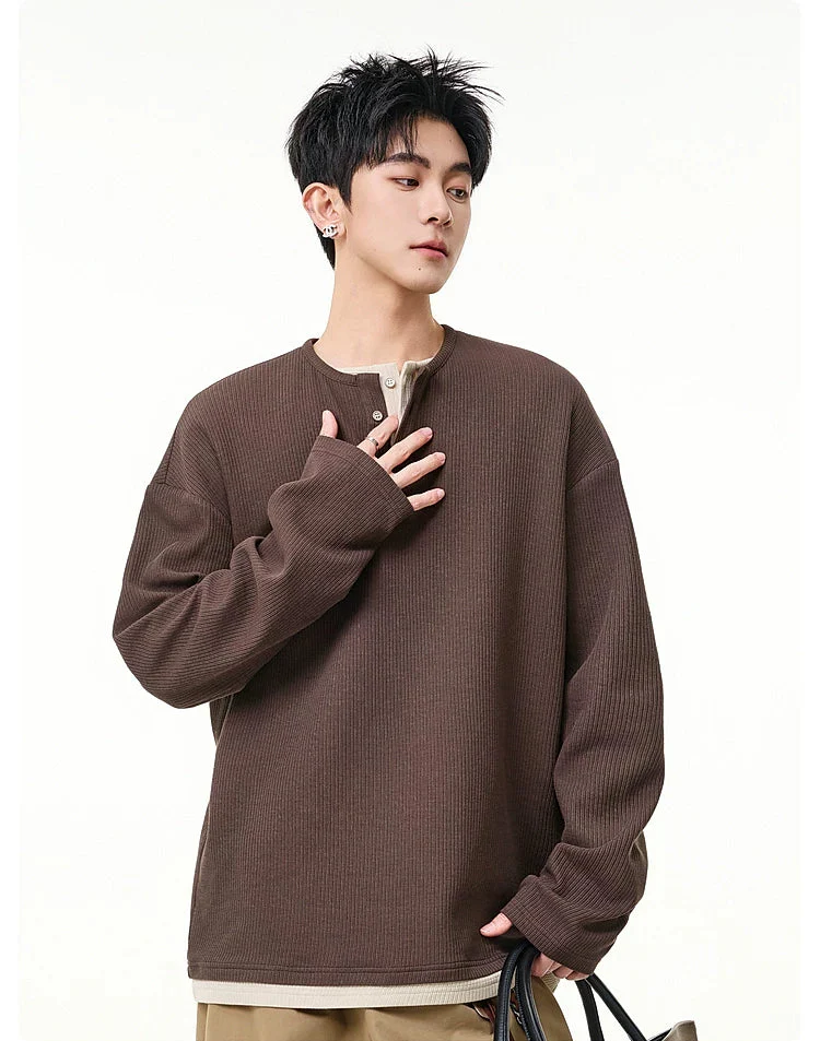 Faux Two-Piece Henley Long-Sleeve Pullover - Image 3