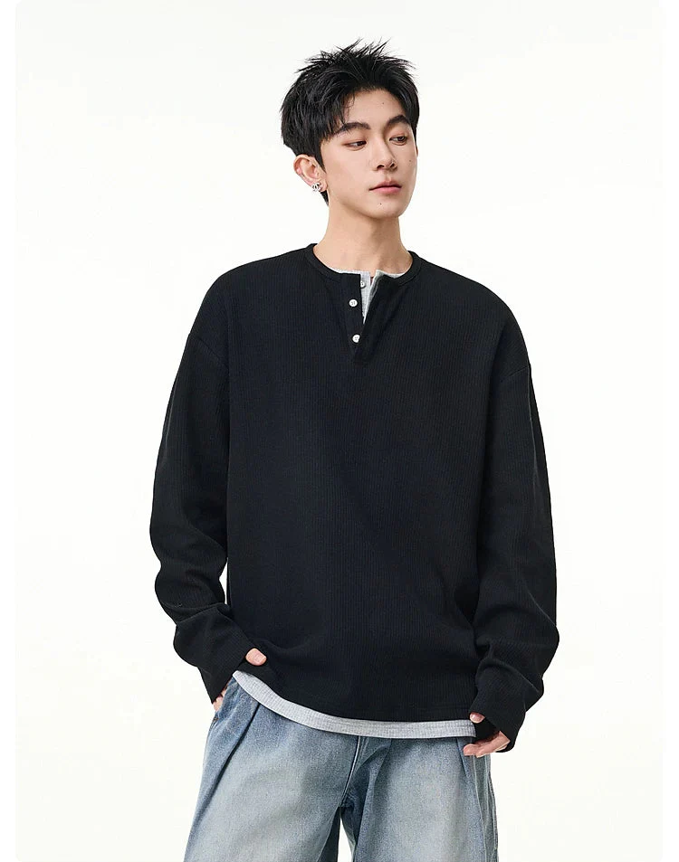Faux Two-Piece Henley Long-Sleeve Pullover - Image 4