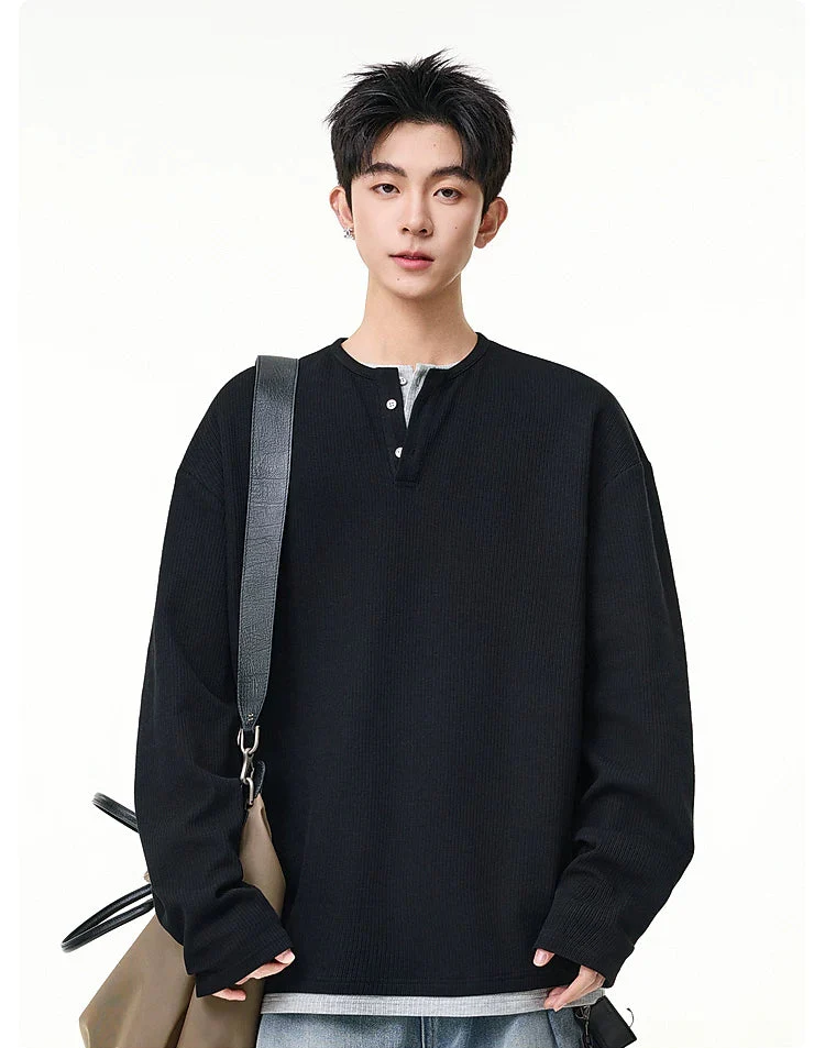 Faux Two-Piece Henley Long-Sleeve Pullover - Image 6