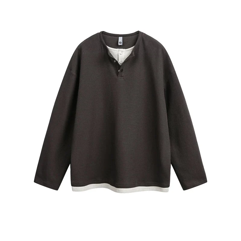 Faux Two-Piece Henley Long-Sleeve Pullover - Image 9