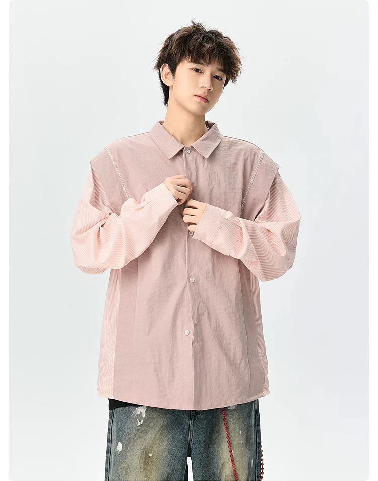 Faux Two-Piece Long Sleeve Shirt - Image 6