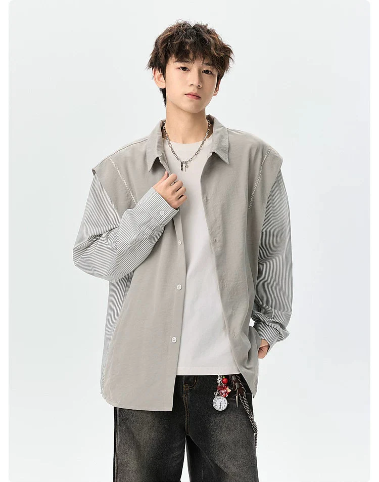 Faux Two-Piece Long Sleeve Shirt - Image 8