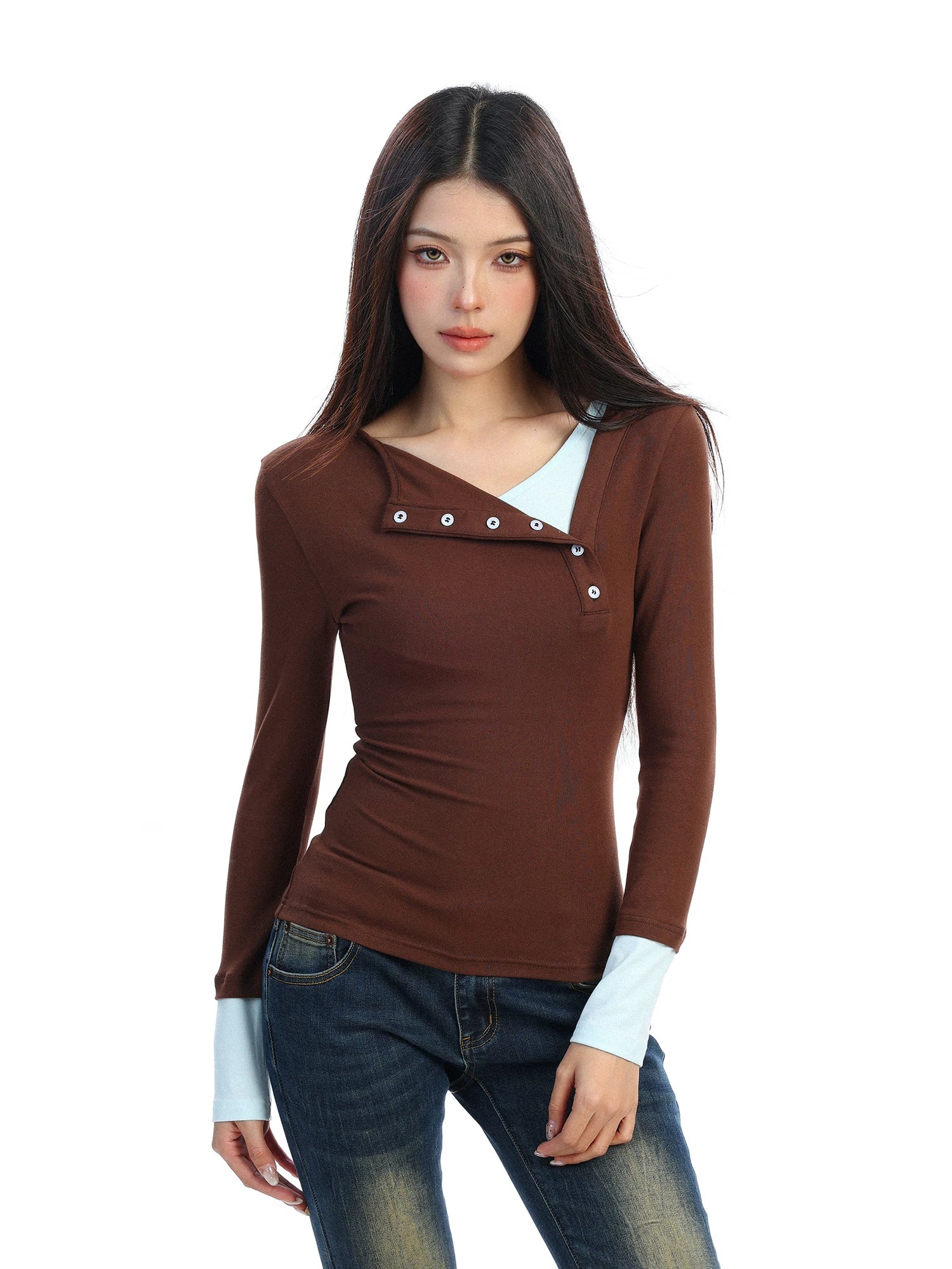Faux Two-Piece Long Sleeve Top - Image 4