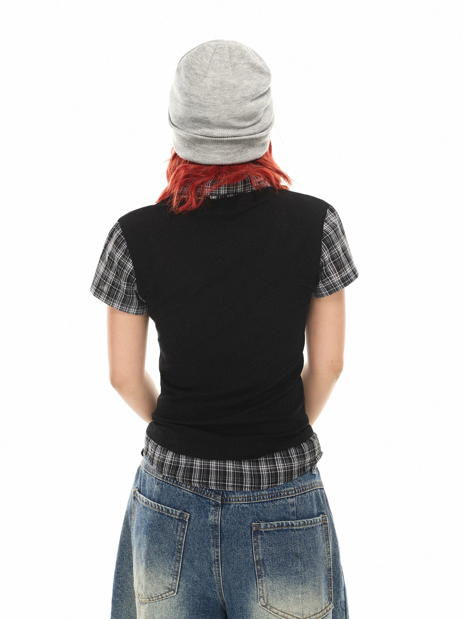 Faux Two-Piece Plaid Layered Shirt - Image 9